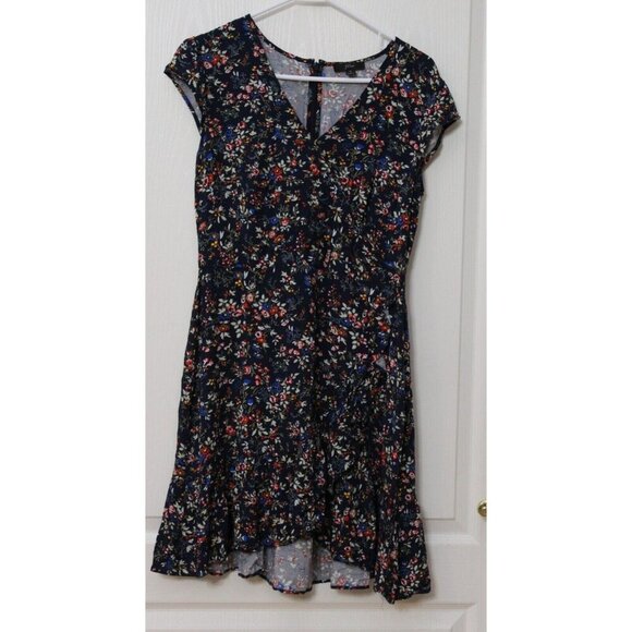 J Crew Ruffle Front Mini Dress Floral Viscose Size 4 Navy - Picture 1 of 4